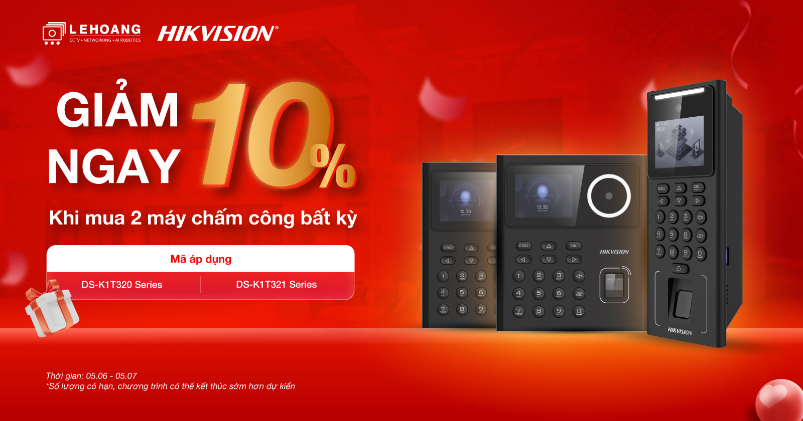 chương trình khuyến mãi giảm giá ngay khi mua máy chấm công Hikvision từ Lê Hoàng CCTV