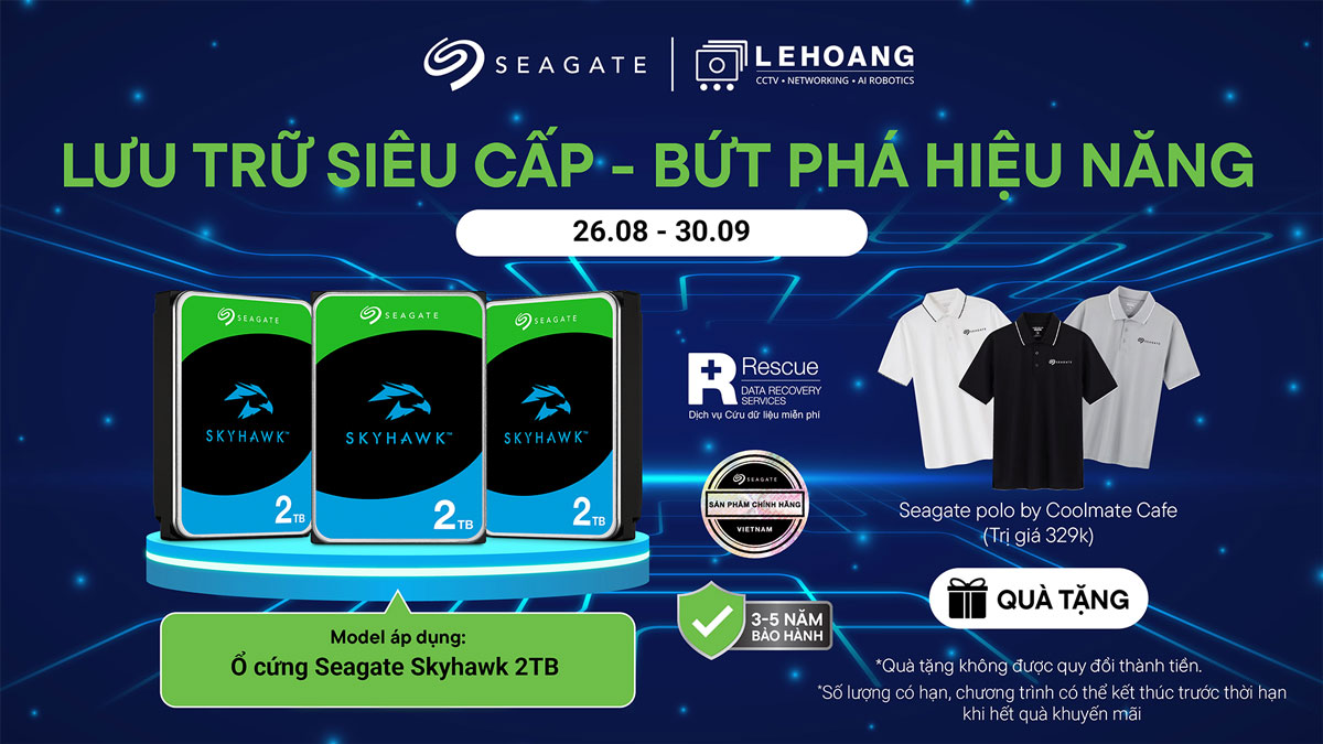Khuyến mãi nhận ngay áo polo thời trang khi mua ổ cứng Seagate Skyhawk 2TB tại Lê Hoàng CCTV